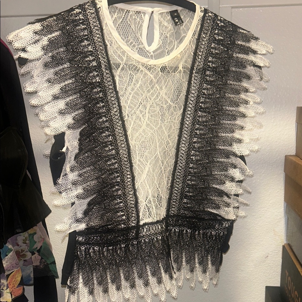 Zara Black and White Lace Blouse